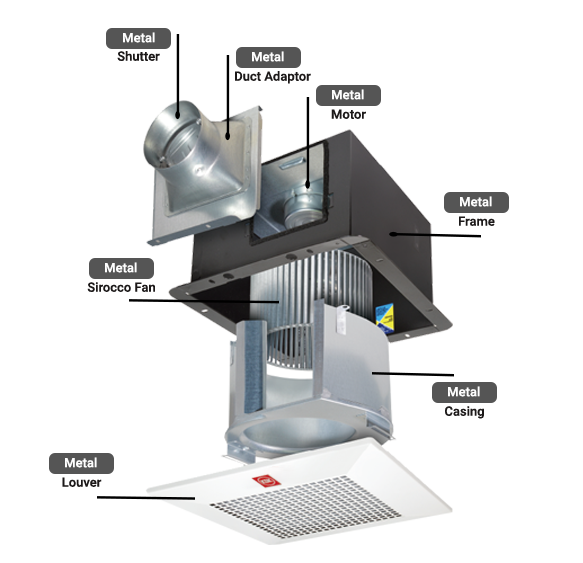 K/24CMUA | KDK Fire Resistant Ceiling Mounted Ventilating Fan - 59CFM